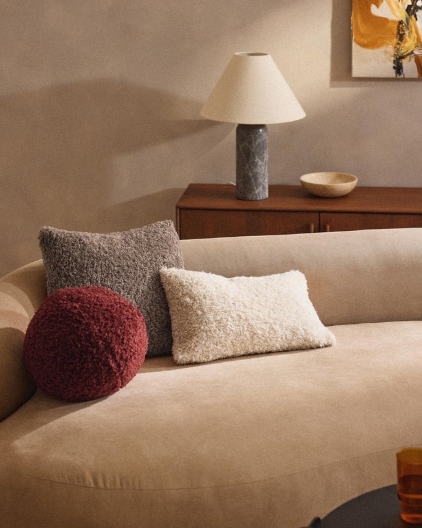 Teddy Kussenhoes 45x45 cm – Zacht en Pluizig – Beige, Taupe, Bordeaux-Cushion Cover-DeWoonVallei
